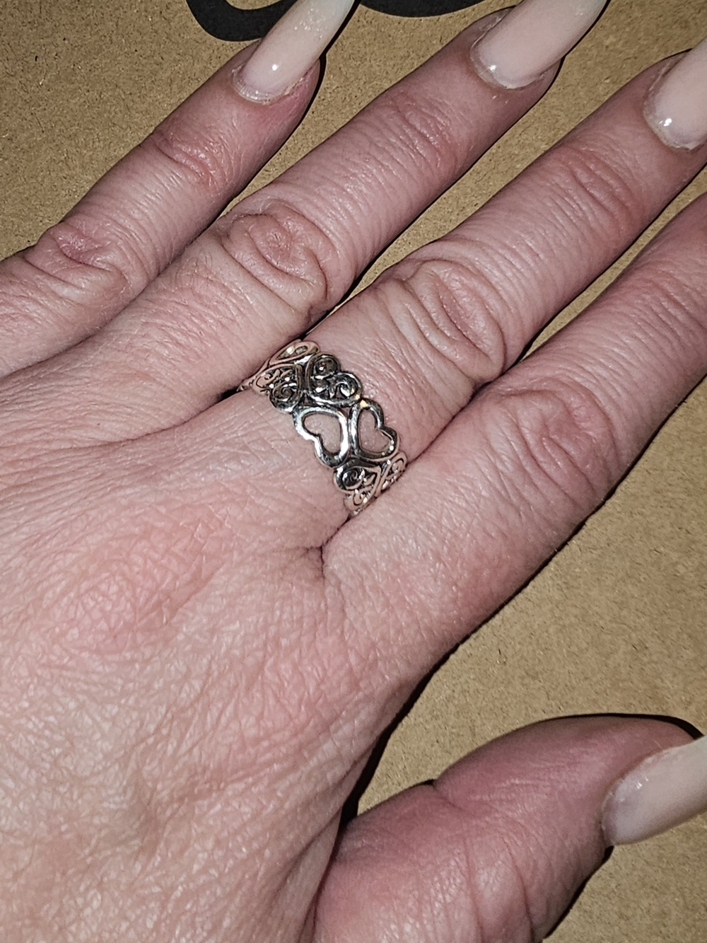 Sterling Silver Heart Filigree Ring - Size 8
